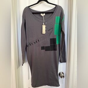 Gray and Green Graphic Dress